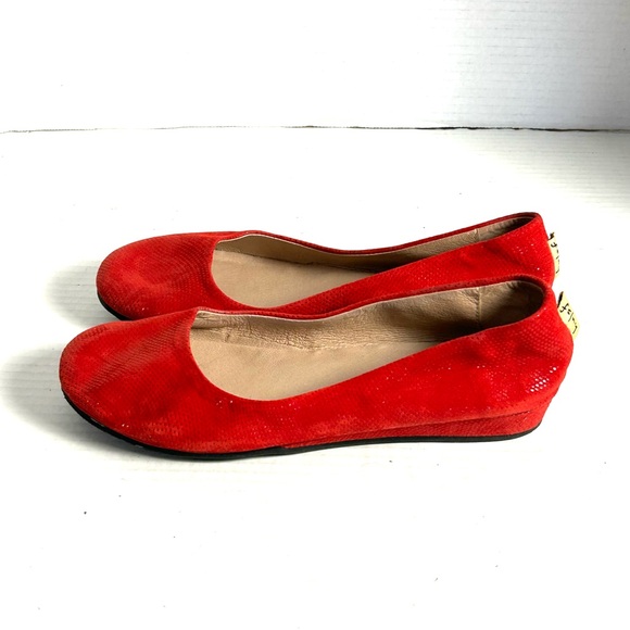 FS/NY French Sole Womens 8.5 Wedge Red Metallic Suede Slip On Shoes Made Italy - Picture 3 of 11